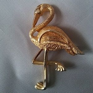 1-1/2" x 2" Goldtoned Flamingo Brooch / Pin
